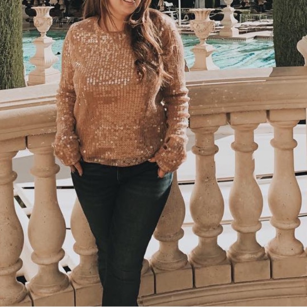 MAJORELLE Sequin Knit Pullover in Camel